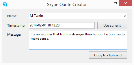 A screenshot of the SkypeQuoteCreator app